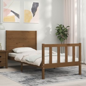 Honey brown solid wood bed frame with headboard 90x200cm by vidaXL, Beds and slatted bases - Ref: Foro24-3192739, Price: 130,...