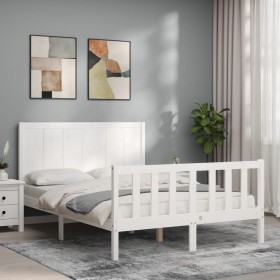 White solid wood bed frame with headboard 120x200 cm by vidaXL, Beds and slatted bases - Ref: Foro24-3192617, Price: 178,99 €...