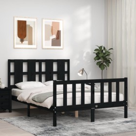 Bed frame with black solid wood headboard 140x190 cm by vidaXL, Beds and slatted bases - Ref: Foro24-3192215, Price: 177,99 €...