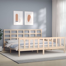 Bed frame with solid wood headboard 200x200 cm by vidaXL, Beds and slatted bases - Ref: Foro24-3192121, Price: 137,99 €, Disc...