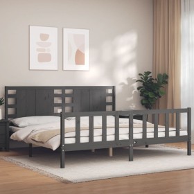 Double bed frame with gray solid wood headboard by vidaXL, Beds and slatted bases - Ref: Foro24-3192833, Price: 202,99 €, Dis...