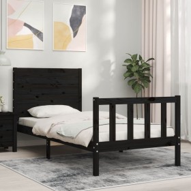 Single bed frame with black solid wood headboard by vidaXL, Beds and slatted bases - Ref: Foro24-3192715, Price: 141,99 €, Di...