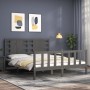 Gray solid wood bed frame with headboard 160x200 cm by vidaXL, Beds and slatted bases - Ref: Foro24-3192828, Price: 173,26 €,...