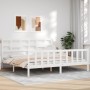 White solid wood bed frame with headboard 200x200 cm by vidaXL, Beds and slatted bases - Ref: Foro24-3192577, Price: 154,12 €...