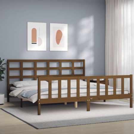 Honey brown solid wood headboard bed frame 180x200cm by vidaXL, Beds and slatted bases - Ref: Foro24-3192119, Price: 165,99 €...