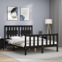 Bed frame with black solid wood headboard 140x190 cm by vidaXL, Beds and slatted bases - Ref: Foro24-3192410, Price: 176,27 €...