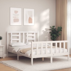 Double bed frame with white solid wood headboard by vidaXL, Beds and slatted bases - Ref: Foro24-3192857, Price: 145,99 €, Di...