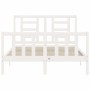 Double bed frame with white solid wood headboard by vidaXL, Beds and slatted bases - Ref: Foro24-3192857, Price: 150,83 €, Di...