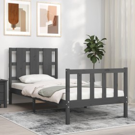 Gray solid wood bed frame with headboard 100x200 cm by vidaXL, Beds and slatted bases - Ref: Foro24-3192223, Price: 121,10 €,...