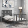 Gray solid wood bed frame with headboard 100x200 cm by vidaXL, Beds and slatted bases - Ref: Foro24-3192223, Price: 121,99 €,...