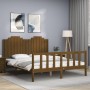 Double bed frame with honey brown wooden headboard by vidaXL, Beds and slatted bases - Ref: Foro24-3192304, Price: 176,02 €, ...