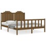 Double bed frame with honey brown wooden headboard by vidaXL, Beds and slatted bases - Ref: Foro24-3192304, Price: 176,02 €, ...