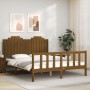 Double bed frame with honey brown wooden headboard by vidaXL, Beds and slatted bases - Ref: Foro24-3192304, Price: 176,02 €, ...