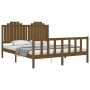 Double bed frame with honey brown wooden headboard by vidaXL, Beds and slatted bases - Ref: Foro24-3192304, Price: 176,02 €, ...