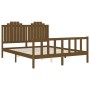 Double bed frame with honey brown wooden headboard by vidaXL, Beds and slatted bases - Ref: Foro24-3192304, Price: 176,02 €, ...