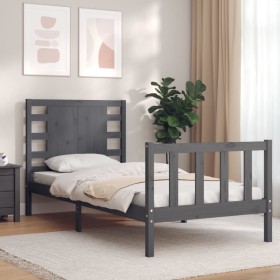 Gray solid wood bed frame with headboard by vidaXL, Beds and slatted bases - Ref: Foro24-3192783, Price: 105,99 €, Discount: %