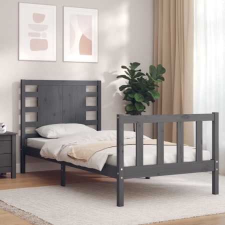 Estructura de cama con cabecero madera maciza gris de vidaXL, Camas y somieres - Ref: Foro24-3192783, Precio: 105,99 €, Descu...