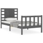 Estructura de cama con cabecero madera maciza gris de vidaXL, Camas y somieres - Ref: Foro24-3192783, Precio: 105,99 €, Descu...