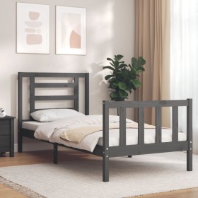 Gray solid wood bed frame with headboard by vidaXL, Beds and slatted bases - Ref: Foro24-3192848, Price: 97,99 €, Discount: %