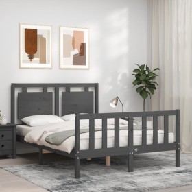 Double bed frame with gray solid wood headboard by vidaXL, Beds and slatted bases - Ref: Foro24-3192138, Price: 166,99 €, Dis...