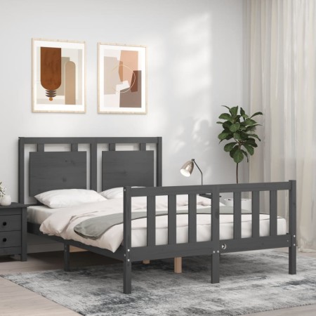 Double bed frame with gray solid wood headboard by vidaXL, Beds and slatted bases - Ref: Foro24-3192138, Price: 166,60 €, Dis...