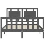 Double bed frame with gray solid wood headboard by vidaXL, Beds and slatted bases - Ref: Foro24-3192138, Price: 166,60 €, Dis...