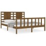 Double bed frame with honey brown wooden headboard by vidaXL, Beds and slatted bases - Ref: Foro24-3192824, Price: 167,99 €, ...