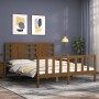 Double bed frame with honey brown wooden headboard by vidaXL, Beds and slatted bases - Ref: Foro24-3192824, Price: 167,99 €, ...