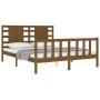 Double bed frame with honey brown wooden headboard by vidaXL, Beds and slatted bases - Ref: Foro24-3192824, Price: 167,99 €, ...