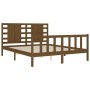 Double bed frame with honey brown wooden headboard by vidaXL, Beds and slatted bases - Ref: Foro24-3192824, Price: 167,99 €, ...