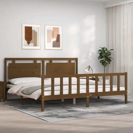 Honey brown solid wood headboard bed frame 180x200cm by vidaXL, Beds and slatted bases - Ref: Foro24-3192184, Price: 215,49 €...