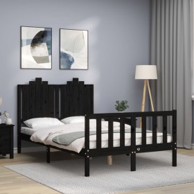 Bed frame with black solid wood headboard 120x200 cm by vidaXL, Beds and slatted bases - Ref: Foro24-3192295, Price: 179,84 €...