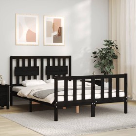 Double bed frame with black solid wood headboard by vidaXL, Beds and slatted bases - Ref: Foro24-3192400, Price: 169,99 €, Di...