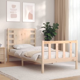 Bed frame with solid wood headboard 90x200 cm by vidaXL, Beds and slatted bases - Ref: Foro24-3192801, Price: 102,45 €, Disco...