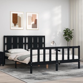 Bed frame with black solid wood headboard 160x200 cm by vidaXL, Beds and slatted bases - Ref: Foro24-3192245, Price: 191,99 €...