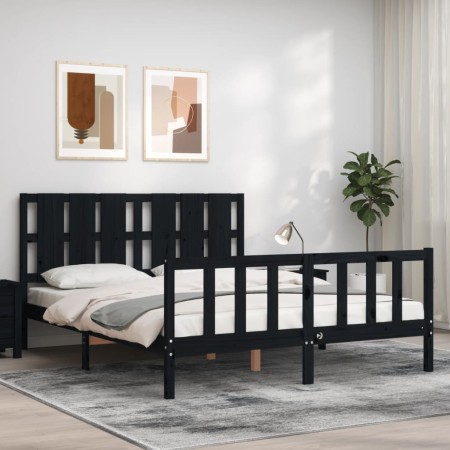 Bed frame with black solid wood headboard 160x200 cm by vidaXL, Beds and slatted bases - Ref: Foro24-3192245, Price: 191,20 €...