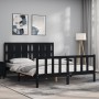 Bed frame with black solid wood headboard 160x200 cm by vidaXL, Beds and slatted bases - Ref: Foro24-3192245, Price: 191,20 €...