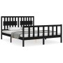 Bed frame with black solid wood headboard 160x200 cm by vidaXL, Beds and slatted bases - Ref: Foro24-3192440, Price: 190,76 €...