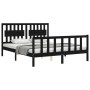 Bed frame with black solid wood headboard 160x200 cm by vidaXL, Beds and slatted bases - Ref: Foro24-3192440, Price: 190,76 €...