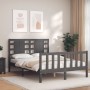 Estructura cama de matrimonio con cabecero madera maciza gris de vidaXL, Camas y somieres - Ref: Foro24-3192793, Precio: 171,...