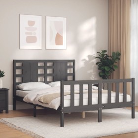 Double bed frame with gray solid wood headboard by vidaXL, Beds and slatted bases - Ref: Foro24-3192793, Price: 171,87 €, Dis...