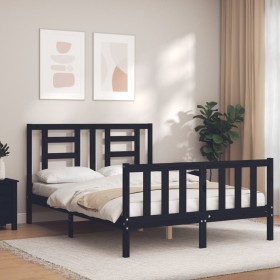 Bed frame with black solid wood headboard 140x190 cm by vidaXL, Beds and slatted bases - Ref: Foro24-3192865, Price: 169,30 €...