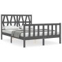 Double bed frame with gray solid wood headboard by vidaXL, Beds and slatted bases - Ref: Foro24-3192468, Price: 148,99 €, Dis...