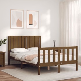 Double bed frame with honey brown wooden headboard by vidaXL, Beds and slatted bases - Ref: Foro24-3192919, Price: 141,99 €, ...