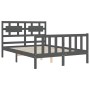 Gray solid wood bed frame with headboard 140x200 cm by vidaXL, Beds and slatted bases - Ref: Foro24-3192558, Price: 164,57 €,...