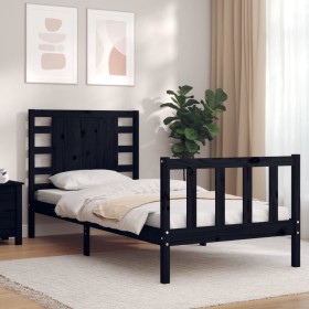 Single bed frame with black solid wood headboard by vidaXL, Beds and slatted bases - Ref: Foro24-3192780, Price: 142,99 €, Di...