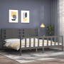 Gray solid wood bed frame with headboard 200x200cm by vidaXL, Beds and slatted bases - Ref: Foro24-3192838, Price: 180,81 €, ...