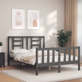 Gray solid wood bed frame with headboard 120x200 cm by vidaXL, Beds and slatted bases - Ref: Foro24-3192878, Price: 143,99 €,...