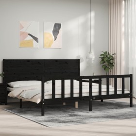 Estructura de cama con cabecero madera maciza negro 200x200 cm de vidaXL, Camas y somieres - Ref: Foro24-3192775, Precio: 222...