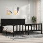 Bed frame with black solid wood headboard 200x200 cm by vidaXL, Beds and slatted bases - Ref: Foro24-3192775, Price: 218,36 €...